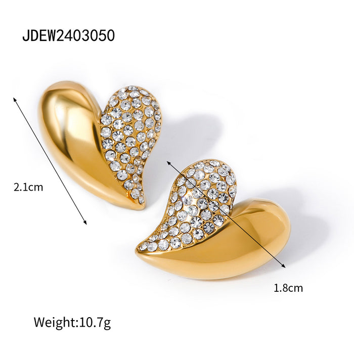 Pendientes de acero inoxidable bañados en oro de 18 quilates con incrustaciones de circonitas y diseño semiliso: joyería de moda para mujer