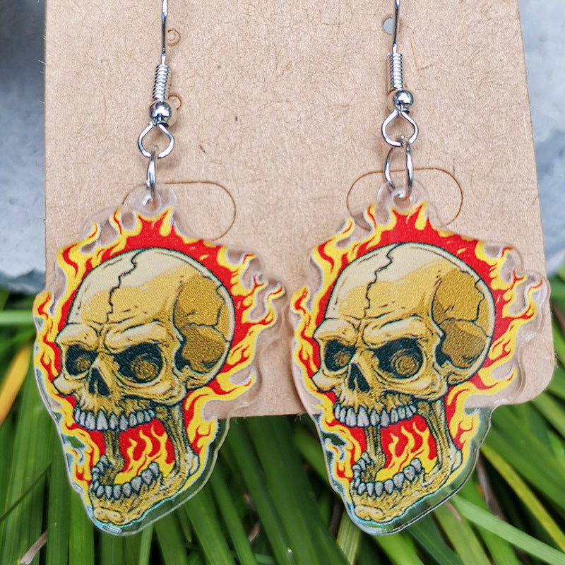 Day of the Dead Mushroom Snake Acrylic Earrings - wallojewerly 