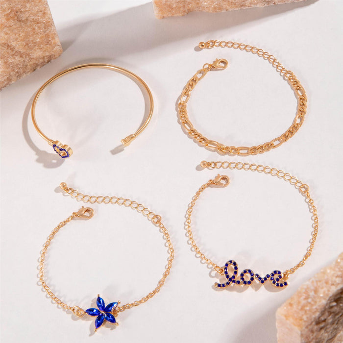 Juego de pulseras de lujo con corazón de flor y diamantes de imitación de zafiro azul: joyería creativa con letras de amor