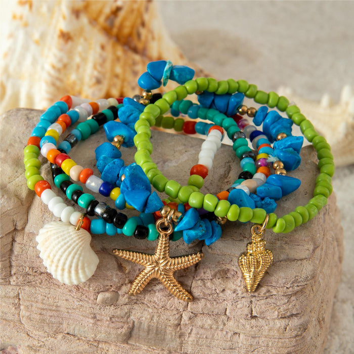 Starfish and Shell Bracelet Set - Colorful Bead Jewelry for Summer