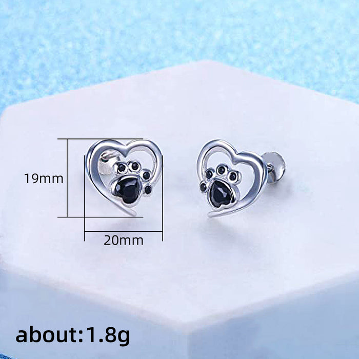 Dog Paw Earrings Hollow Heart Pet Earrings