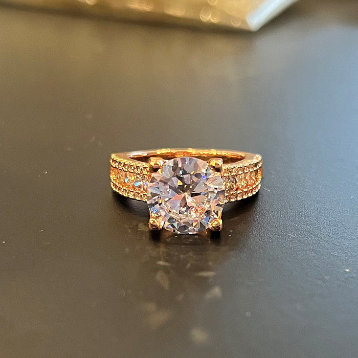 Hollow full inlaid zircon ring women's rose gold engagement ring