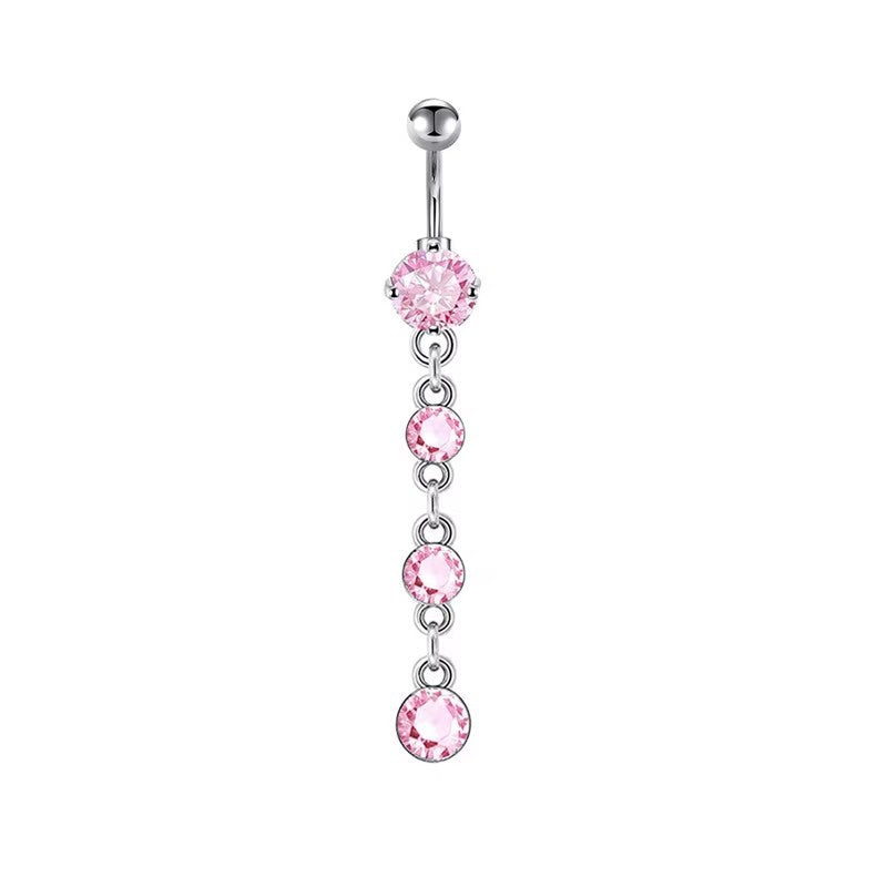 Pink Stainless Steel Zircon Double Heart Curved Barbells for Navel - wallojewerly 