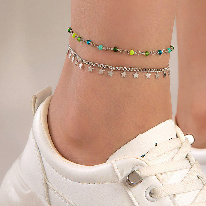 Minimalist Beaded Shell Anklet - Double Layer Beach Style Jewelry