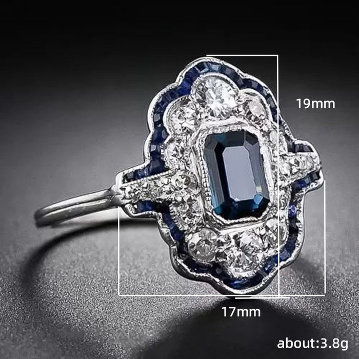 Peacock blue oil drop ring hollow lace thin circle women's ring