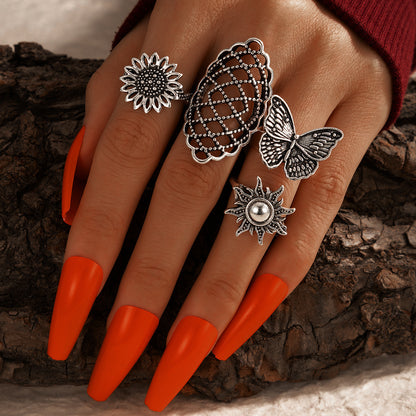 Personalized exaggerated punk style geometric ring 3-piece set