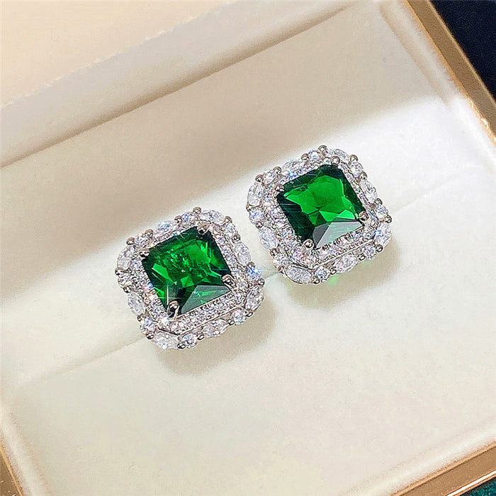 Emerald Square Earrings Vintage Ear Jewelry