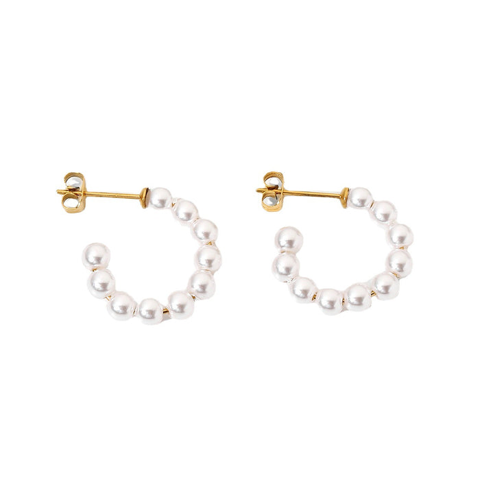 18K Gold Plated Stainless Steel Fashionable Pearl Earrings - Popular Design for Women