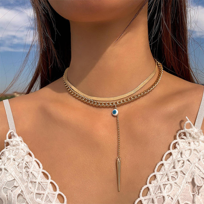 Minimalist Snake Bone Chain Necklace with Eye Tassel Design