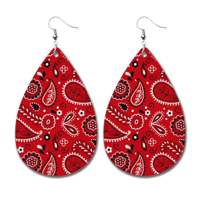 Christmas PU Leather Earrings with Plaid, Reindeer, and Santa Teardrop Design