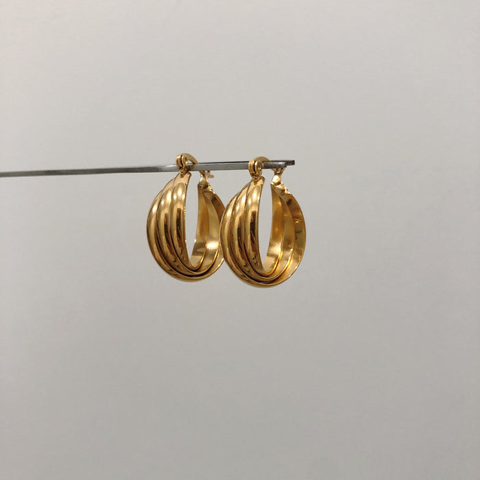 Pendientes de acero inoxidable con diseño multicapa, estilo moderno, pendientes de acero de titanio de 18 quilates