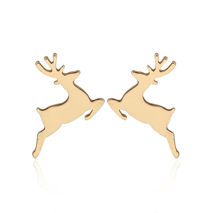 Reindeer and Snowflake Stainless Steel Stud Earrings - Cute Christmas Jewelry