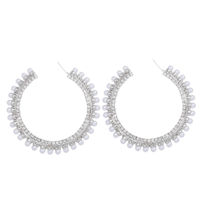 Pearl Accent Hoop Earrings - Trendy Rhinestone Jewelry for a Sophisticated Look