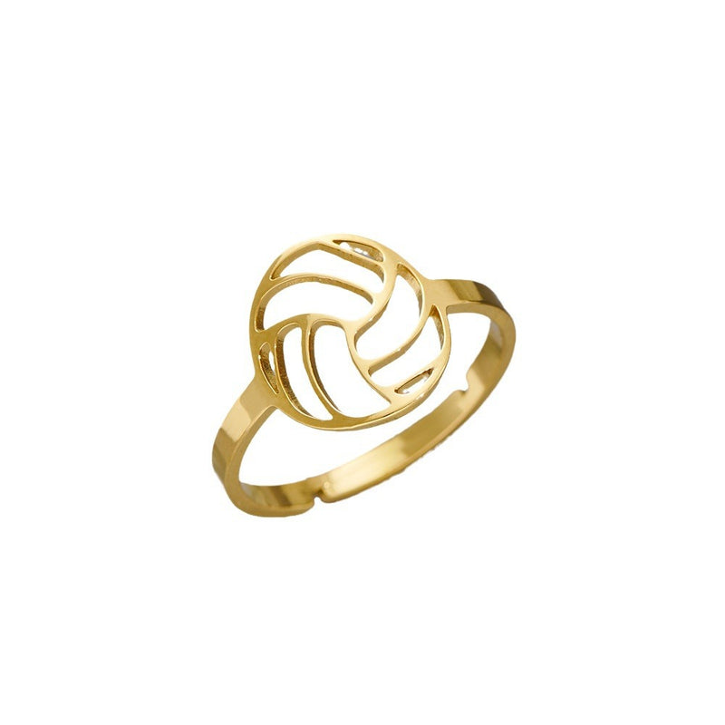 Stainless steel hollow volleyball rings, 18K gold electroplated open geometric rings wholesale