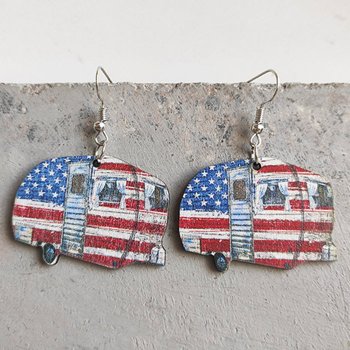 Wooden patriotic school bus earrings