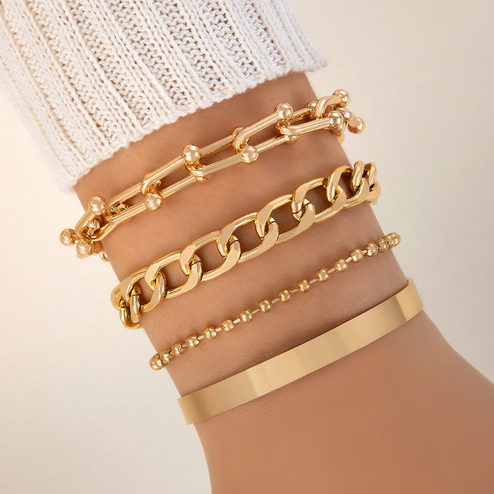 Retro Punk Twisted Chain Bracelet Set - Four-Piece Multi-Layer Jewelry for Women