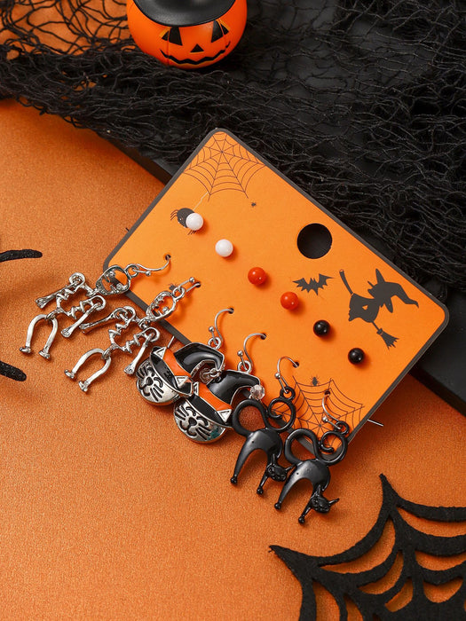 Wholesale Halloween Cartoon Stud Earrings Set - Spooky Pumpkin, Ghost & Bat Alloy Earring Multipack for Women