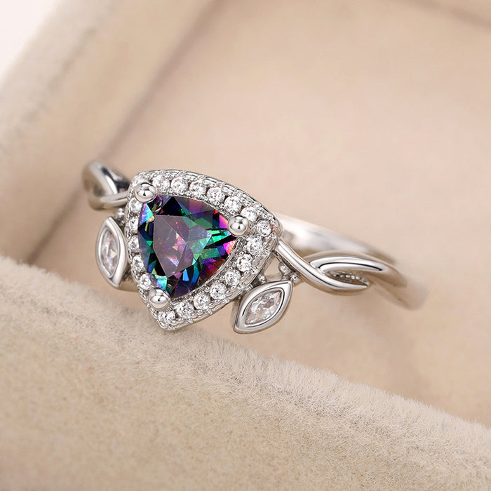 Colorful triangle ring pastoral style cute horse eye zircon female ring
