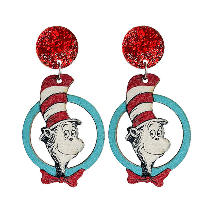 Wooden cartoon old man earrings