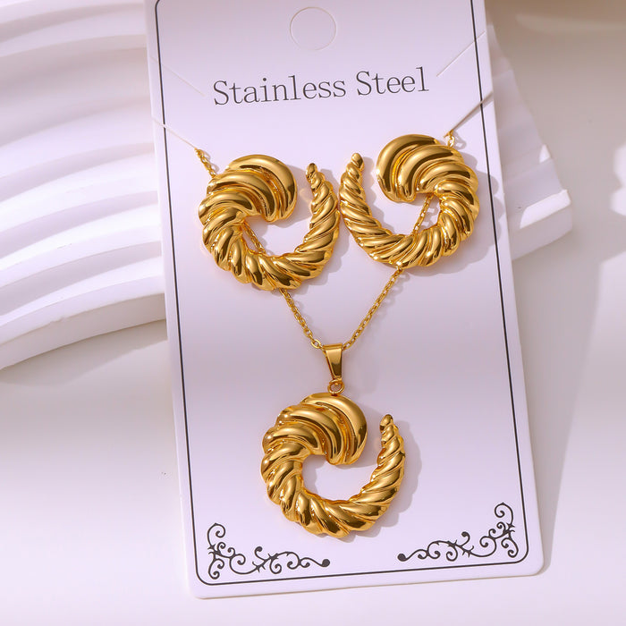 Wholesale 304 stainless steel hydraulic gold-plated earrings and necklace sets - wallojewerly 