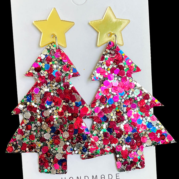 Christmas Tree Glitter Earrings with Large Sequin Design