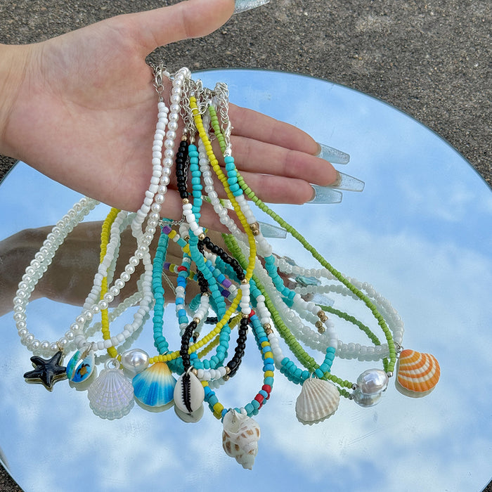 Bohemian Starfish Beaded Necklace Set with Seashells