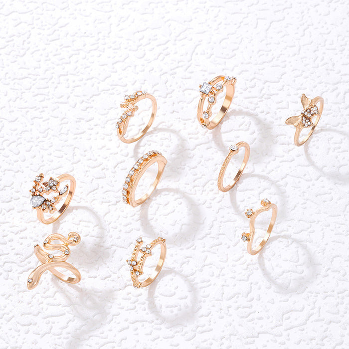 Light luxury fashion nine-piece ring set