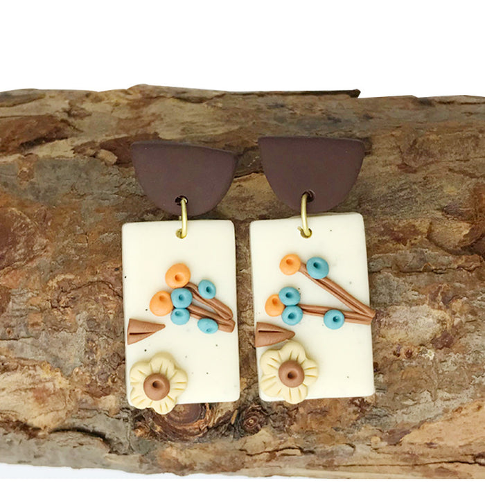 Handmade Flower Clay Earrings - Vintage Sunflower and Daisy Design