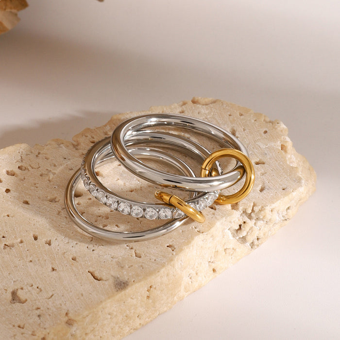 Stainless steel zircon stacking plain ring