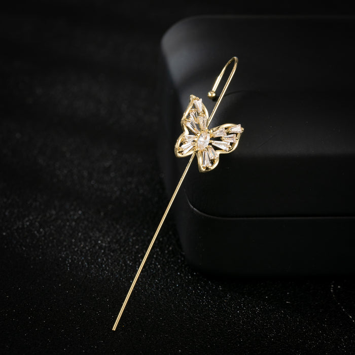 Minimalist Geometric Butterfly and Christmas Tree Stud Earrings with Rhinestone Inlay - Perfect for Holiday Celebrations