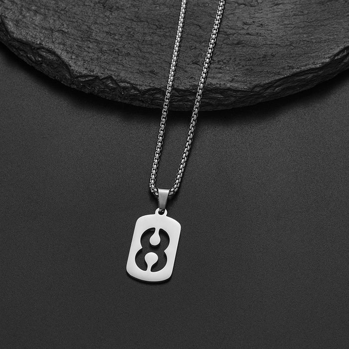 Lucky number necklace, punk style square pendant stainless steel accessories cross-border wholesale