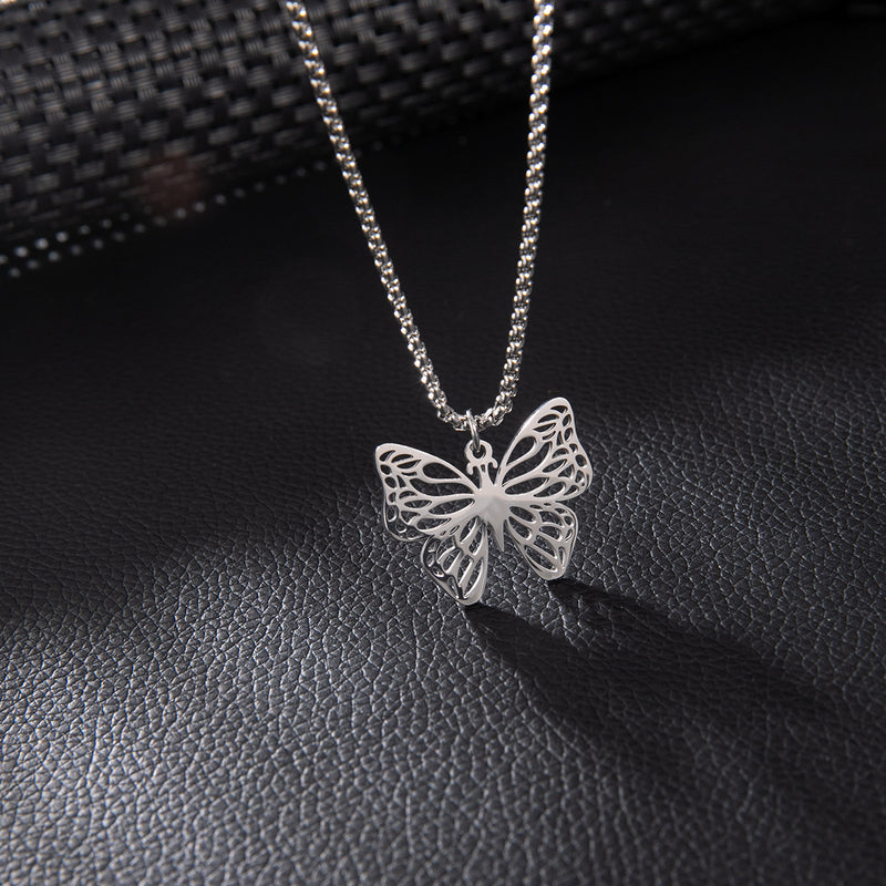 Butterfly pendant necklace, Korean ins sweet cool style stainless steel simple light luxury clavicle chain wholesale - wallojewerly 
