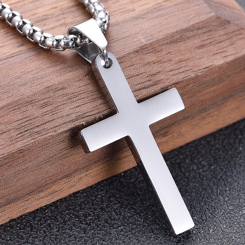 Stainless Steel Men's Simple Cross Necklace - wallojewerly 