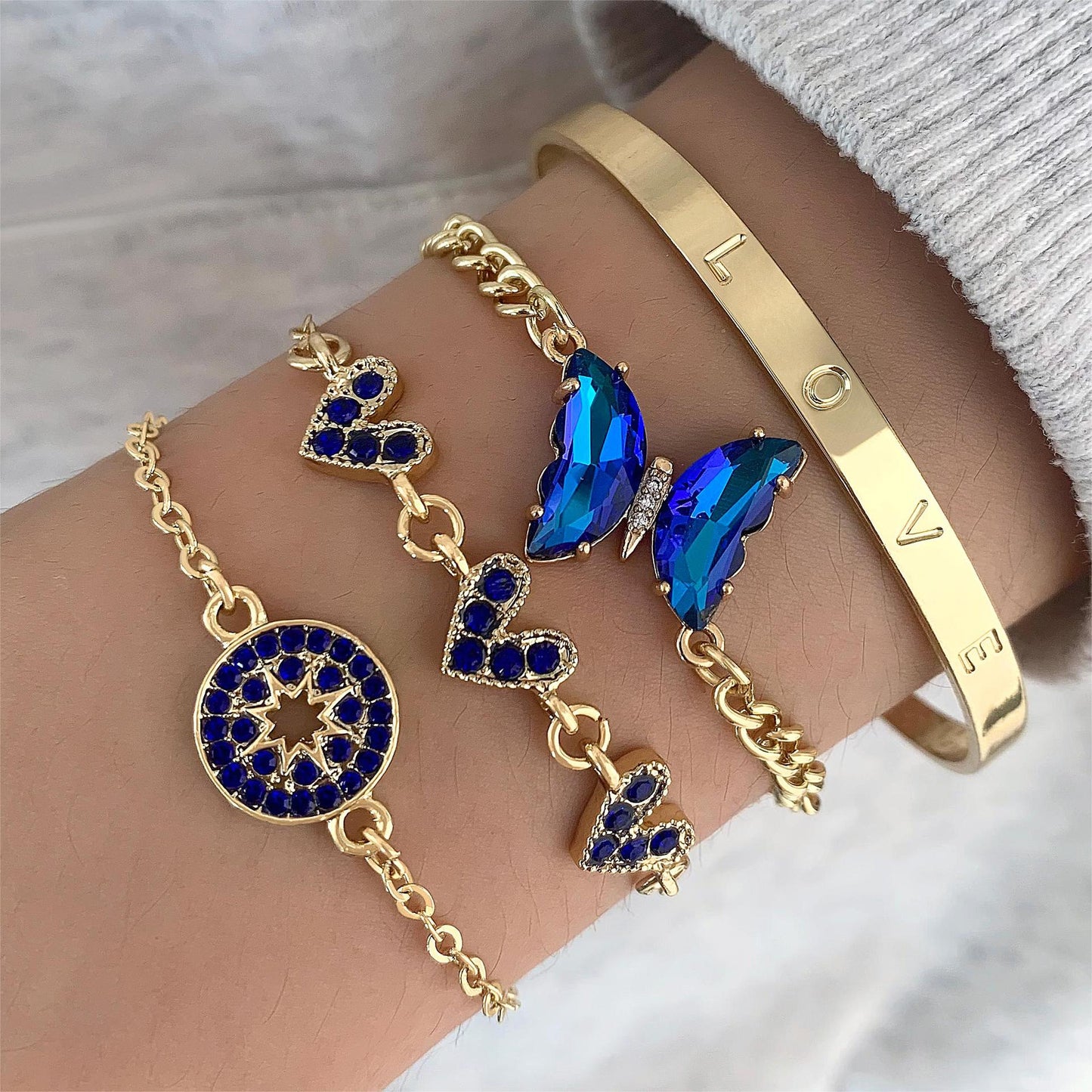 Sapphire-Inspired Diamond Bracelet Set - Love Letter Design