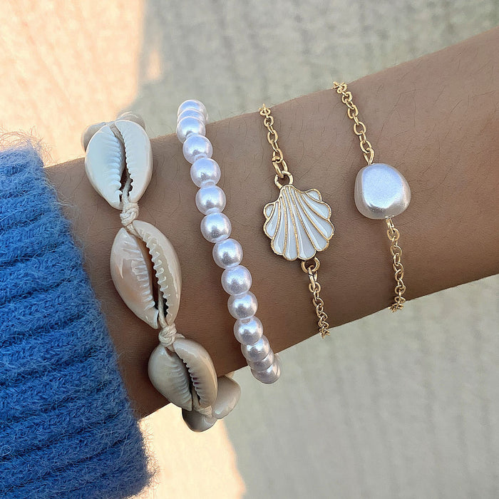 Pearl Shell Bracelet Set - Four-Piece Beach Women’s Jewelry