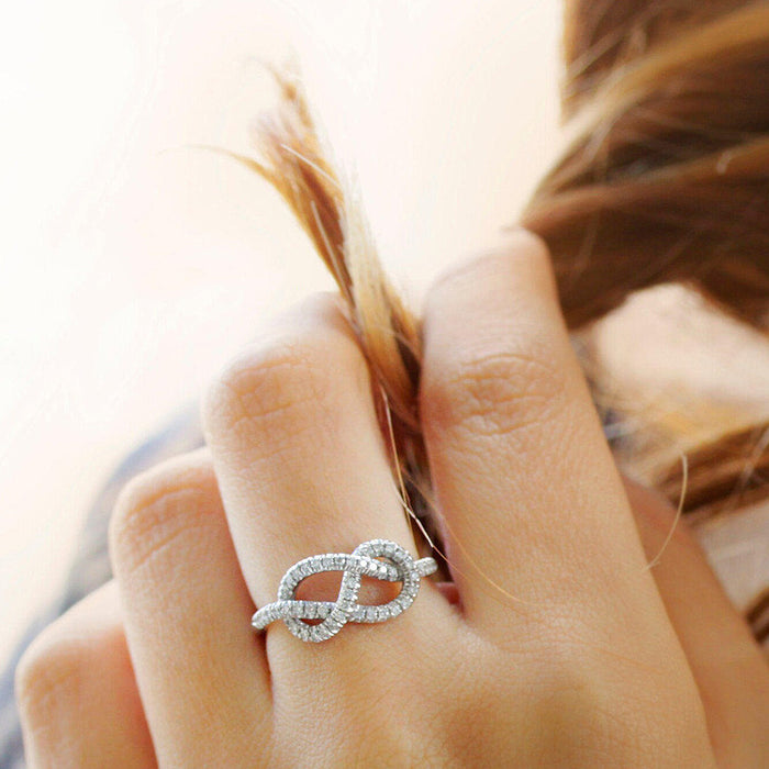 Cross knot ring micro inlaid zircon simple light luxury women's ring