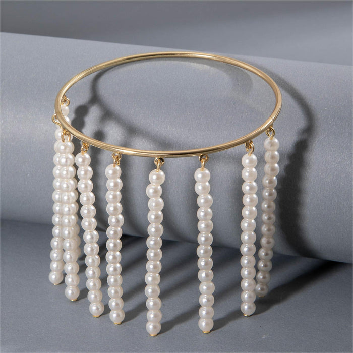 Tassel Pearl Cuff Bracelet with Beaded Fringe - Luxe Design