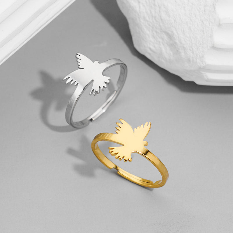 Anillo de animal coreano, anillo abierto de acero inoxidable con forma de águila, pájaro y paloma, venta al por mayor