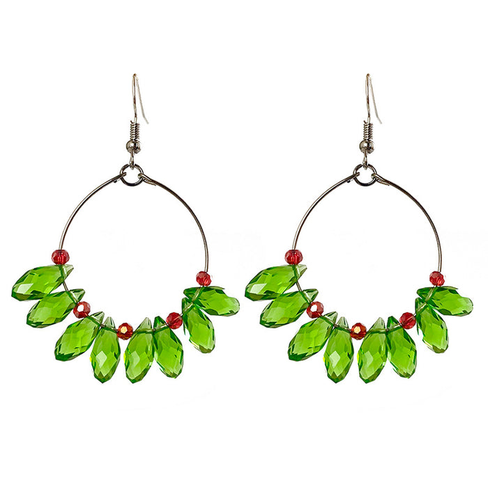 Christmas Crystal Earrings with Snowman, Mistletoe, and Wreath Designs