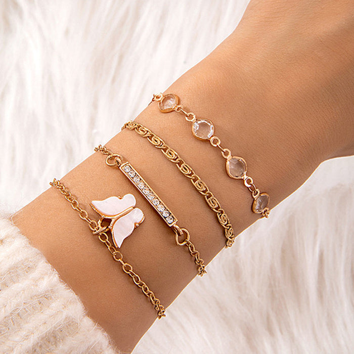 Conjunto de pulseras de diamantes de imitación con dijes geométricos redondos simples: joyería de cuatro piezas para mujeres