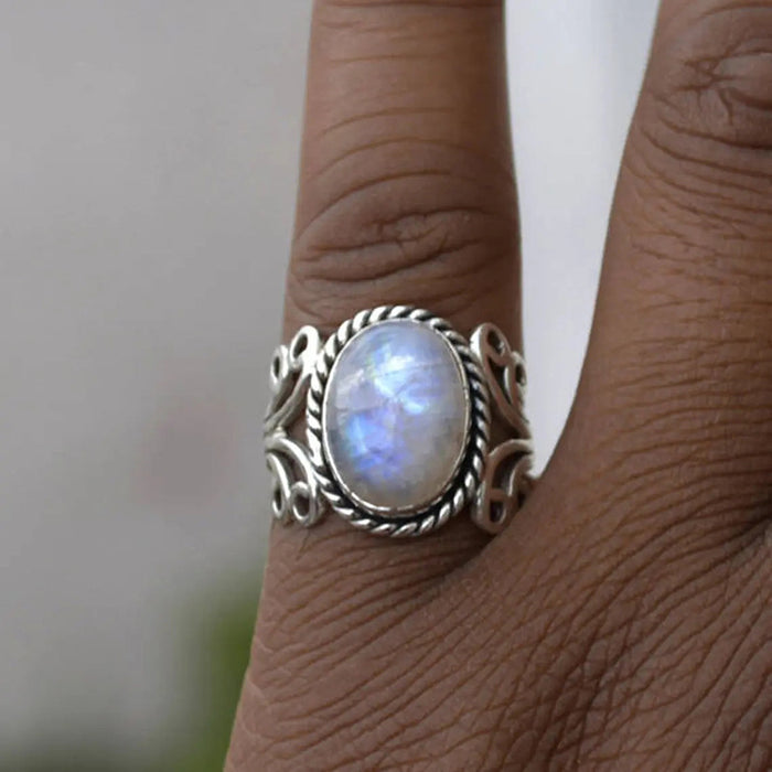 Imitation moonstone ring European and American retro men and women's ring new hot selling jewelry