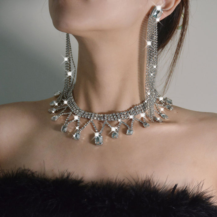Minimalist Rhinestone Necklace Set - Vintage Style with Geometric Details