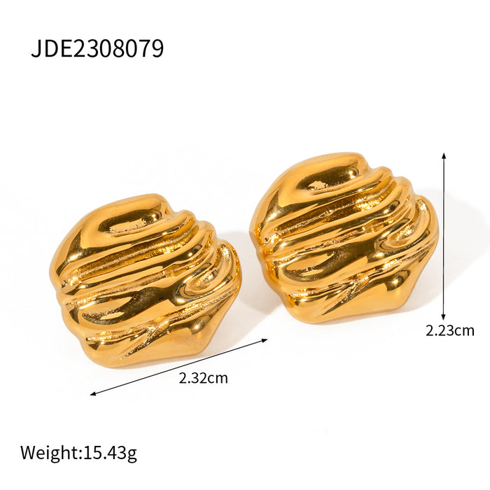 Pendientes de roca texturizada de acero inoxidable bañados en oro de 18 quilates: joyería de moda