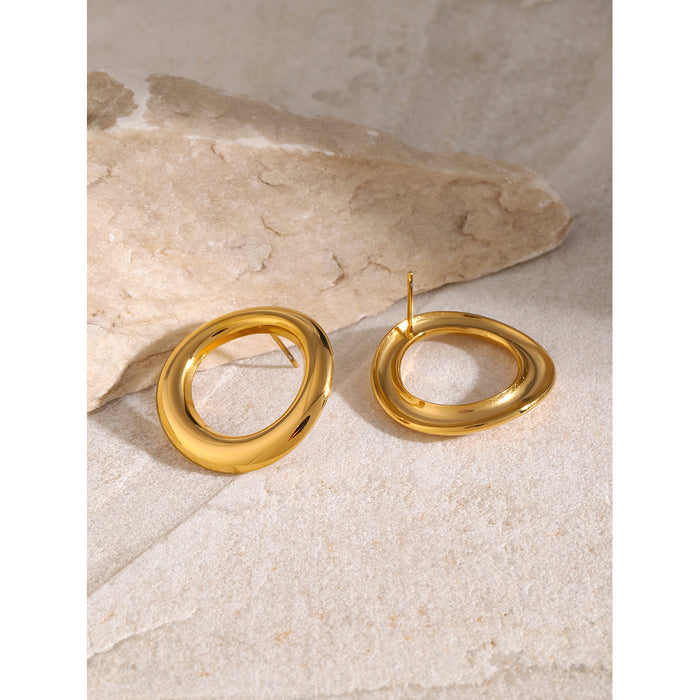 18K Gold Stainless Steel Hollow Circle Earrings - Fashionable Titanium Steel Jewelry