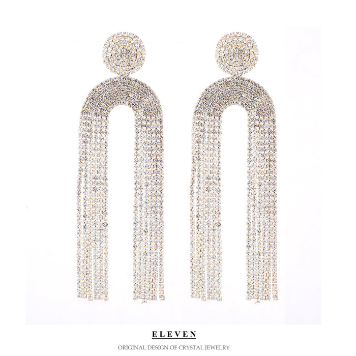 S925 Silver Needle Geometric U-Shaped Tassel Earrings - Exaggerated Jellyfish Dangles for Evening Wear