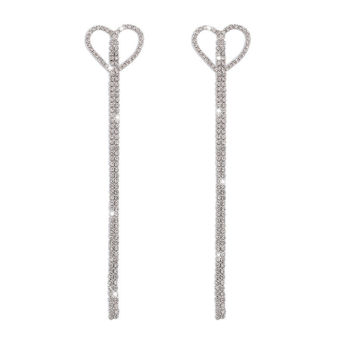 Amazon Heart Tassel Earrings - Simple Rhinestone Jewelry for Women