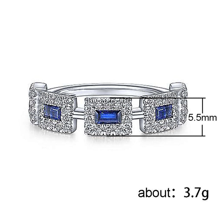 Inlaid blue square zircon ring women's fashion engagement ring