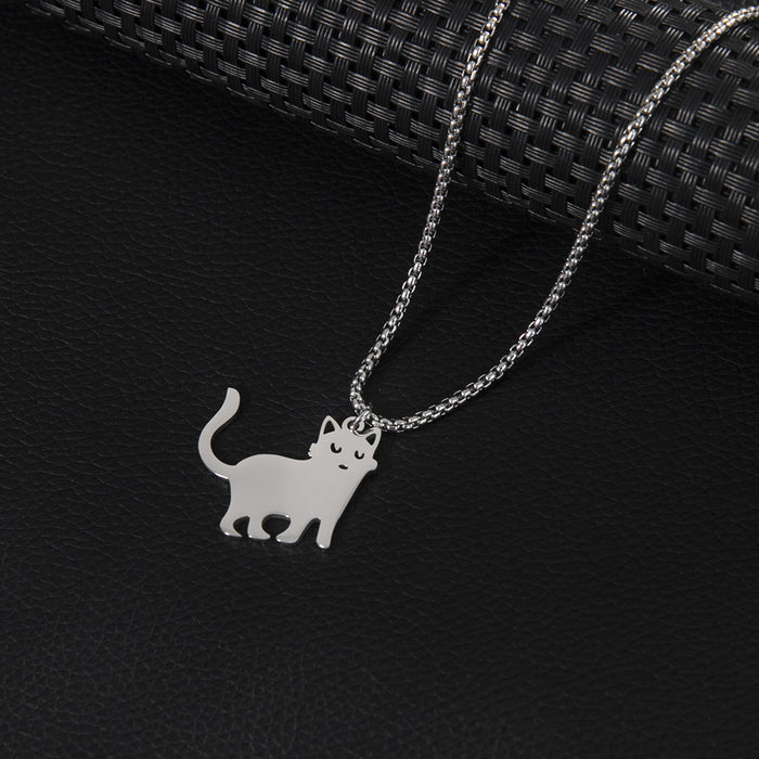 Cute cat pendant necklace, long autumn and winter sweater chain stainless steel jewelry wholesale