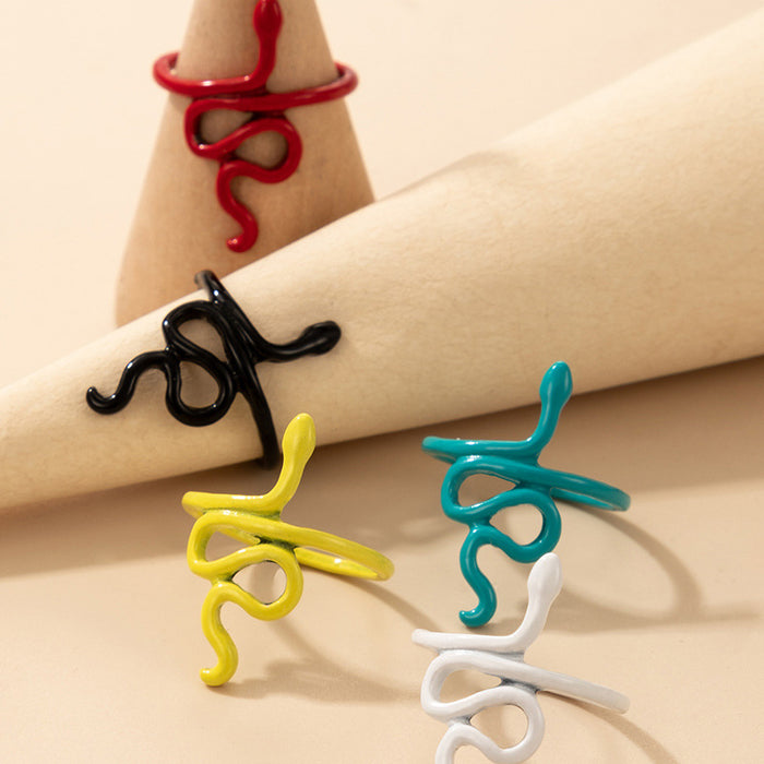 Colorful snake-shaped irregular animal ring 5-piece set