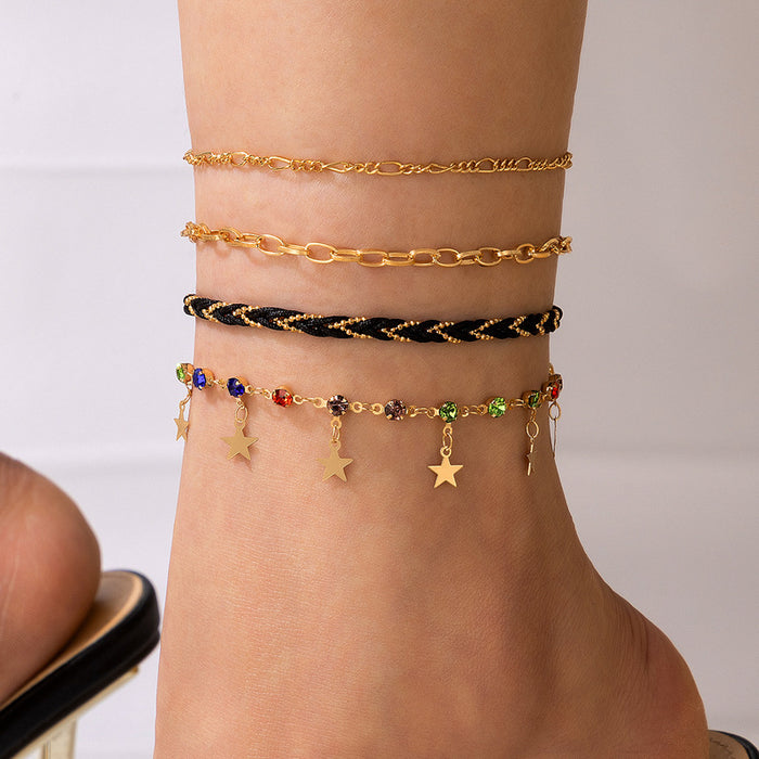 Bohemian Woven Tassel Anklet with Colorful Geometric Design